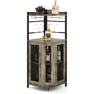 Costway Corner Bar Cabinet Industrial Wine Buffet Cabinet with Glass Holder Mesh Doors in Brown Brown Costway Corner Bar Cabinet Industrial Wine Buffet Cabinet with Glass Holder Mesh Doors in Brown Brown