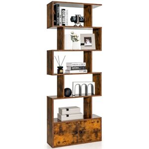 Costway 6-Tier Bookcase Free Standing S-Shaped Style Bookshelf Wooden Display Shelf in Brown Brown Costway 6-Tier Bookcase Free Standing S-Shaped Style Bookshelf Wooden Display Shelf in Brown Brown