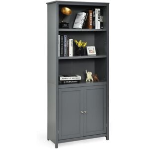 Costway Wooden Tall Bookcase 3-Tier Shelving Storage Cabinet 2 Doors Display Organizer in Grey Grey Costway Wooden Tall Bookcase 3-Tier Shelving Storage Cabinet 2 Doors Display Organizer in Grey Grey