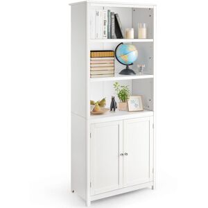 Costway Wooden Tall Bookcase 3-Tier Shelving Storage Cabinet 2 Doors Display Organizer in White White Costway Wooden Tall Bookcase 3-Tier Shelving Storage Cabinet 2 Doors Display Organizer in White White