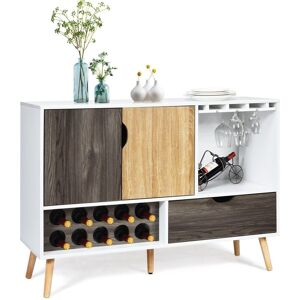 Costway Wooden Storage Cabinet Cupboard Buffet Sideboard w/ Wine Rack & Glass Holder Multicolor Costway Wooden Storage Cabinet Cupboard Buffet Sideboard w/ Wine Rack & Glass Holder Multicolor