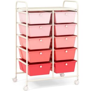 Costway 10 Drawers Storage Trolley Mobile Rolling Utility Cart Home Office Organizer in Pink Pink Costway 10 Drawers Storage Trolley Mobile Rolling Utility Cart Home Office Organizer in Pink Pink