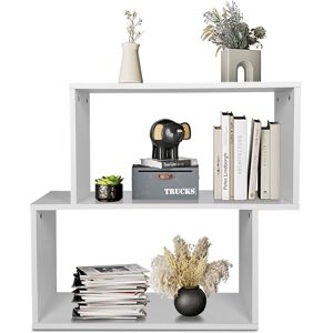 Costway 2-tier Bookcase Wood Bookshelf S Shaped Storage Cube Display Rack Freestanding in White White Costway 2-tier Bookcase Wood Bookshelf S Shaped Storage Cube Display Rack Freestanding in White White