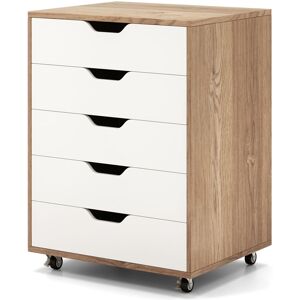 Costway 5 Drawer Chest Rolling Dresser Storage Cabinet w/Lockable Wheels in Natural Natural Costway 5 Drawer Chest Rolling Dresser Storage Cabinet w/Lockable Wheels in Natural Natural