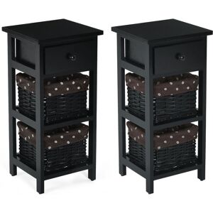 Costway Set of 2 3-Tier Chest of Drawers Side Table Beside Table Nightstand W/2 Baskets in Black Black Costway Set of 2 3-Tier Chest of Drawers Side Table Beside Table Nightstand W/2 Baskets in Black Black