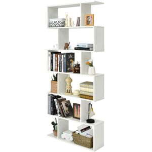 Costway 6-tier Bookcase Industrial S-Shaped Bookshelf Wooden Storage Display Rack in White White Costway 6-tier Bookcase Industrial S-Shaped Bookshelf Wooden Storage Display Rack in White White