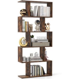 Costway 5-tier Bookcase S-Shaped Bookshelf Wooden Storage Display Rack in Brown Brown Costway 5-tier Bookcase S-Shaped Bookshelf Wooden Storage Display Rack in Brown Brown