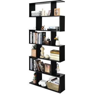 Costway 6-tier Bookcase Industrial S-Shaped Bookshelf Wooden Storage Display Rack in Black Black Costway 6-tier Bookcase Industrial S-Shaped Bookshelf Wooden Storage Display Rack in Black Black