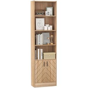 Costway 6-Tier Bookshelf 180cm Tall Bookcase w/4 Open Cubes & Double Doors in Light Oak Light Oak Costway 6-Tier Bookshelf 180cm Tall Bookcase w/4 Open Cubes & Double Doors in Light Oak Light Oak