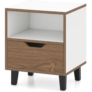 Costway Nightstand Mid Century Modern Bedside Table w/Drawer & storage Shelf in White White Costway Nightstand Mid Century Modern Bedside Table w/Drawer & storage Shelf in White White