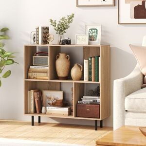 Costway Open Shelf Bookcase Mid Century Modern Minimalist Cube Bookshelf in Natural Natural Costway Open Shelf Bookcase Mid Century Modern Minimalist Cube Bookshelf in Natural Natural