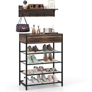 Costway Freestanding Wine Rack Floor Wine Bar Cabinet w/ Glass Racks in Brown Brown Costway Freestanding Wine Rack Floor Wine Bar Cabinet w/ Glass Racks in Brown Brown