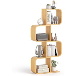 Costway 4-Tier S-Shaped Bookcase Bamboo Bookshelf w/4 Open Cubes in Natural Natural Costway 4-Tier S-Shaped Bookcase Bamboo Bookshelf w/4 Open Cubes in Natural Natural