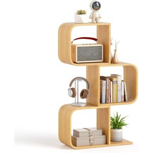 Costway 3-TierS-Shaped Bookcase, Bamboo Bookshelf w/3 Open Cubes in Natural Natural Costway 3-TierS-Shaped Bookcase, Bamboo Bookshelf w/3 Open Cubes in Natural Natural