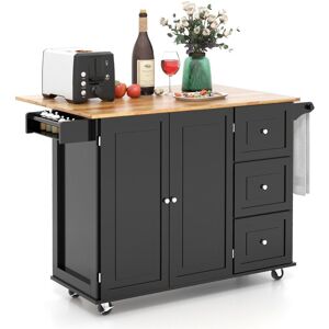 Costway Kitchen Storage Trolley Cart Rolling Island Shelves Cupboard 3 Drawers Cabinet in Black Black Costway Kitchen Storage Trolley Cart Rolling Island Shelves Cupboard 3 Drawers Cabinet in Black Black