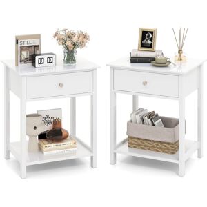 Costway 2 Pcs Nightstand 2-Tier Bedside Sofa Table w/Storage Shelf in White White Costway 2 Pcs Nightstand 2-Tier Bedside Sofa Table w/Storage Shelf in White White