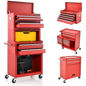 Costway Rolling Tool Chest Combo Lockable Tool Cabinet with Wheels Drawers Adjustable in Red Red Costway Rolling Tool Chest Combo Lockable Tool Cabinet with Wheels Drawers Adjustable in Red Red