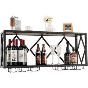 Costway 39 Bottles Wall Mounted Wine Rack Wine Display Shelf w/6-Row Holder in Brown Brown Costway 39 Bottles Wall Mounted Wine Rack Wine Display Shelf w/6-Row Holder in Brown Brown