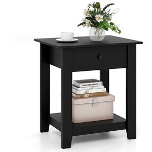 Costway 3-Tier Modern Bedside Table Wooden Nightstand with Drawer in Black Black Costway 3-Tier Modern Bedside Table Wooden Nightstand with Drawer in Black Black
