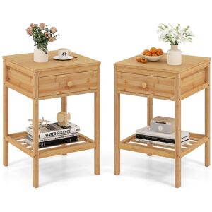 Gymax 2 PCS Bamboo Nightstand Bedside Table With Storage Drawer & Shelf in Light Khaki Light Khaki Gymax 2 PCS Bamboo Nightstand Bedside Table With Storage Drawer & Shelf in Light Khaki Light Khaki