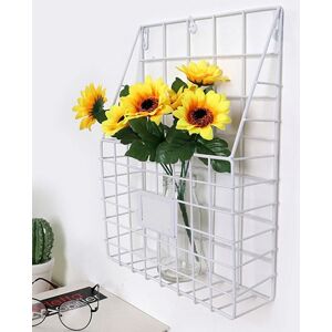 Hinsinc Wire Magazine Newspaper Basket Wall Mounted Post Storage Organizer in White White Hinsinc Wire Magazine Newspaper Basket Wall Mounted Post Storage Organizer in White White