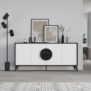 Decortie 4 Doors Sideboard 'Gora' 4 Metal Legs, Chipboard Handle Storage Unit 180cm in Jet Black Size: 3 Pack Jet Black 3 Pack Decortie 4 Doors Sideboard 'Gora' 4 Metal Legs, Chipboard Handle Storage Unit 180cm in Jet Black Size: 3 Pack Jet Black 3 Pack