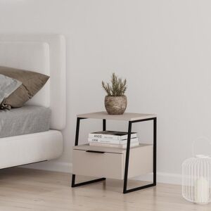 FWStyle 1 Drawer Bedside Chest Table Sandstone Open Shelf in Beige Beige FWStyle 1 Drawer Bedside Chest Table Sandstone Open Shelf in Beige Beige