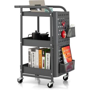 Costway 3-Tier Rolling Cart Kitchen Storage Trolley Mobile Metal Utility Cart in Grey Grey Costway 3-Tier Rolling Cart Kitchen Storage Trolley Mobile Metal Utility Cart in Grey Grey