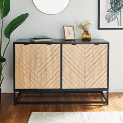 VonHaus Dalton Chevron Wood Effect 4 Door Living Room Sideboard in Black Black VonHaus Dalton Chevron Wood Effect 4 Door Living Room Sideboard in Black Black