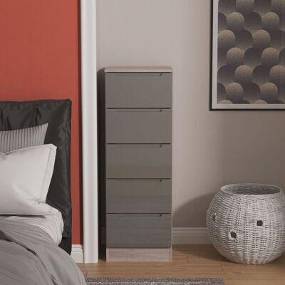Ready Assembled 2 U Lucca 5 Drawer Tall Bedside (Ready Assembled) in Grey Grey Ready Assembled 2 U Lucca 5 Drawer Tall Bedside (Ready Assembled) in Grey Grey