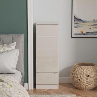 Ready Assembled 2 U Lucca 5 Drawer Tall Bedside (Ready Assembled) in Taupe Taupe Ready Assembled 2 U Lucca 5 Drawer Tall Bedside (Ready Assembled) in Taupe Taupe