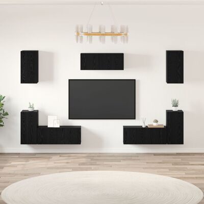 Berkfield Home TV Cabinet with Shelf Other with Storage with Door 7 pcs Black oak Engineered wood Black Berkfield Home TV Cabinet with Shelf Other with Storage with Door 7 pcs Black oak Engineered wood Black