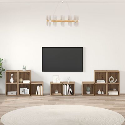 Berkfield Home TV Cabinet Set with Shelf with Storage 8 pcs Artisan Oak Engineered Wood in Brown Brown Berkfield Home TV Cabinet Set with Shelf with Storage 8 pcs Artisan Oak Engineered Wood in Brown Brown