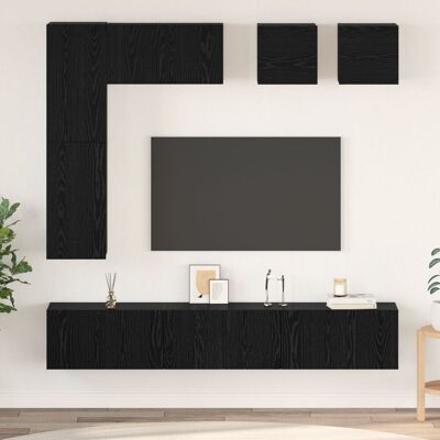 Berkfield Home TV Cabinet Set with Shelf Other with Storage 8 pcs Black oak Engineered wood Black Berkfield Home TV Cabinet Set with Shelf Other with Storage 8 pcs Black oak Engineered wood Black