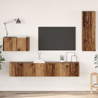 Berkfield Home Wall TV Cabinet with Shelf Wall-mounted Other with Storage with Door 4 pcs Old wood Medium in Brown Brown Berkfield Home Wall TV Cabinet with Shelf Wall-mounted Other with Storage with Door 4 pcs Old wood Medium in Brown Brown