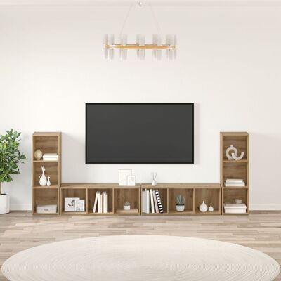 Berkfield Home TV Cabinet with Shelf with Storage 4 pcs Artisan oak Engineered wood in Brown Brown Berkfield Home TV Cabinet with Shelf with Storage 4 pcs Artisan oak Engineered wood in Brown Brown