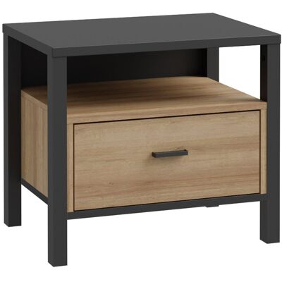 Furniture To Go High Rock Bedside - Matt Black/Riviera Oak - Bedside Table Furniture To Go High Rock Bedside - Matt Black/Riviera Oak - Bedside Table