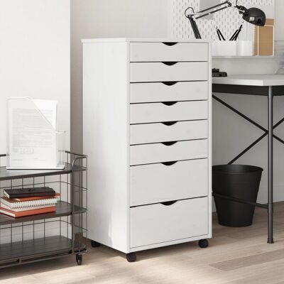 Berkfield Home Rolling Cabinet with Drawers MOSS White Solid Wood Pine White Berkfield Home Rolling Cabinet with Drawers MOSS White Solid Wood Pine White