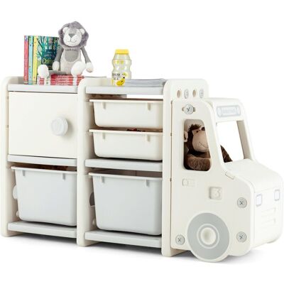 Costway Toy Storage Organizer Truck shaped Toddler Storage Cabinet 2 Plastic Bins in Grey Grey Costway Toy Storage Organizer Truck shaped Toddler Storage Cabinet 2 Plastic Bins in Grey Grey