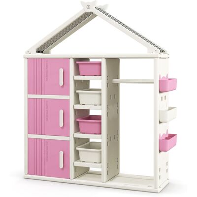 Gymax Kids Closet Children Pretend Dresser Wardrobe For Kids Room & Bedroom in Pink Pink Gymax Kids Closet Children Pretend Dresser Wardrobe For Kids Room & Bedroom in Pink Pink