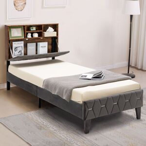 Costway Single Size Bed Frame Upholstered Platform Bed Slat Support W/ Storage Headboard in Grey Grey Single Costway Single Size Bed Frame Upholstered Platform Bed Slat Support W/ Storage Headboard in Grey Grey Single