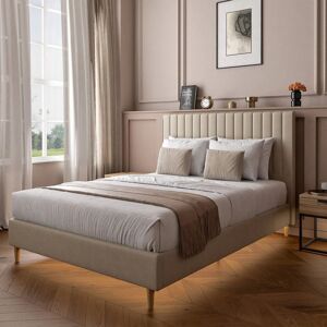 X Rocker Maisie Velvet Upholstered Bed Frame with LED Lights in Beige Size: King Beige King X Rocker Maisie Velvet Upholstered Bed Frame with LED Lights in Beige Size: King Beige King