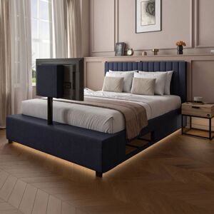 X Rocker Maisie Velvet Upholstered TV Bed with Media Storage & LED Lights in Navy Size: King Navy King X Rocker Maisie Velvet Upholstered TV Bed with Media Storage & LED Lights in Navy Size: King Navy King