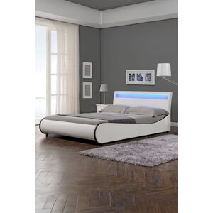 SlumberWorx Orion LED Lights Headboard Gaming Style Faux Leather Bed Frame w 20cm Deep Pocket Comfort Foam Mattress in White Size: Double White Double SlumberWorx Orion LED Lights Headboard Gaming Style Faux Leather Bed Frame w 20cm Deep Pocket Comfort Foam Mattress in White Size: Double White Double