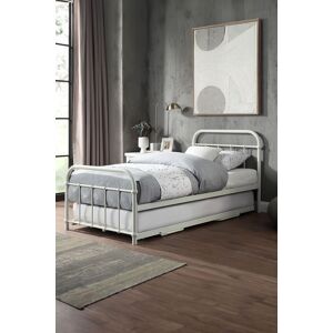 SlumberWorx Tewin Vintage Hospital Style Single Metal Bed Frame w Guest Trundle in White White Single SlumberWorx Tewin Vintage Hospital Style Single Metal Bed Frame w Guest Trundle in White White Single