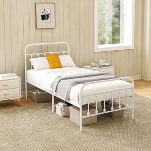 HOMCOM 3ft Metal Single Platform Bed Frame w/ Underbed Storage Headboard White White Single HOMCOM 3ft Metal Single Platform Bed Frame w/ Underbed Storage Headboard White White Single