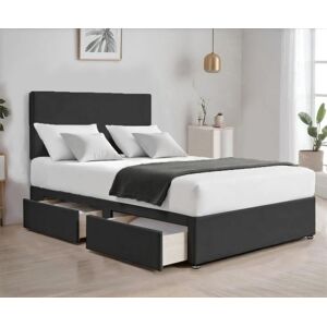 Bed Time UK Suede Divan Bed with 2 Drawers, 20" Plain Headboard & Memory Mattress in Black Size: Super King Black Super King Bed Time UK Suede Divan Bed with 2 Drawers, 20" Plain Headboard & Memory Mattress in Black Size: Super King Black Super King