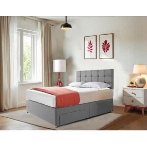 Bedsland Luxurious Beige Linen Look Divan Bed Set - 20" Cubic Headboard with 10" Spring Memory Foam Mattress - 2 Storage Drawers Size: Double Grey Double Bedsland Luxurious Beige Linen Look Divan Bed Set - 20" Cubic Headboard with 10" Spring Memory Foam Mattress - 2 Storage Drawers Size: Double Grey Double
