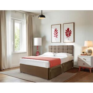 Bedsland Luxurious Beige Linen Look Divan Bed Set - 20" Cubic Headboard with 10" Spring Memory Foam Mattress - 2 Storage Drawers Size: Super King Brown Super King Bedsland Luxurious Beige Linen Look Divan Bed Set - 20" Cubic Headboard with 10" Spring Memory Foam Mattress - 2 Storage Drawers Size: Super King Brown Super King