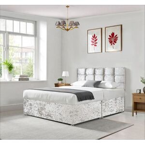 DECORE4U LTD Berley Silver Crushed Velvet Small Double Divan Bed - 20" Cubic Headboard with Mattress & Drawers Size: King Silver King DECORE4U LTD Berley Silver Crushed Velvet Small Double Divan Bed - 20" Cubic Headboard with Mattress & Drawers Size: King Silver King